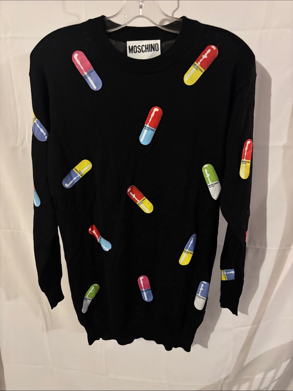 Moschino Black Crewneck Sweater with Multicolor Pill Motifs - Picture 3 of 4